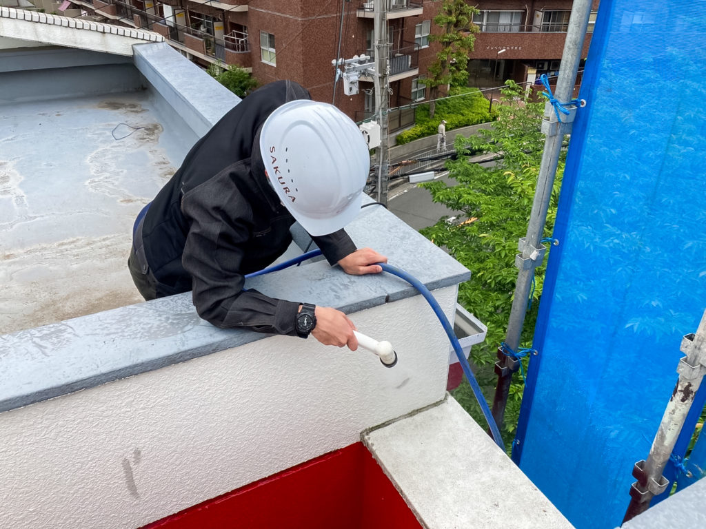建物の屋上からの散水調査
